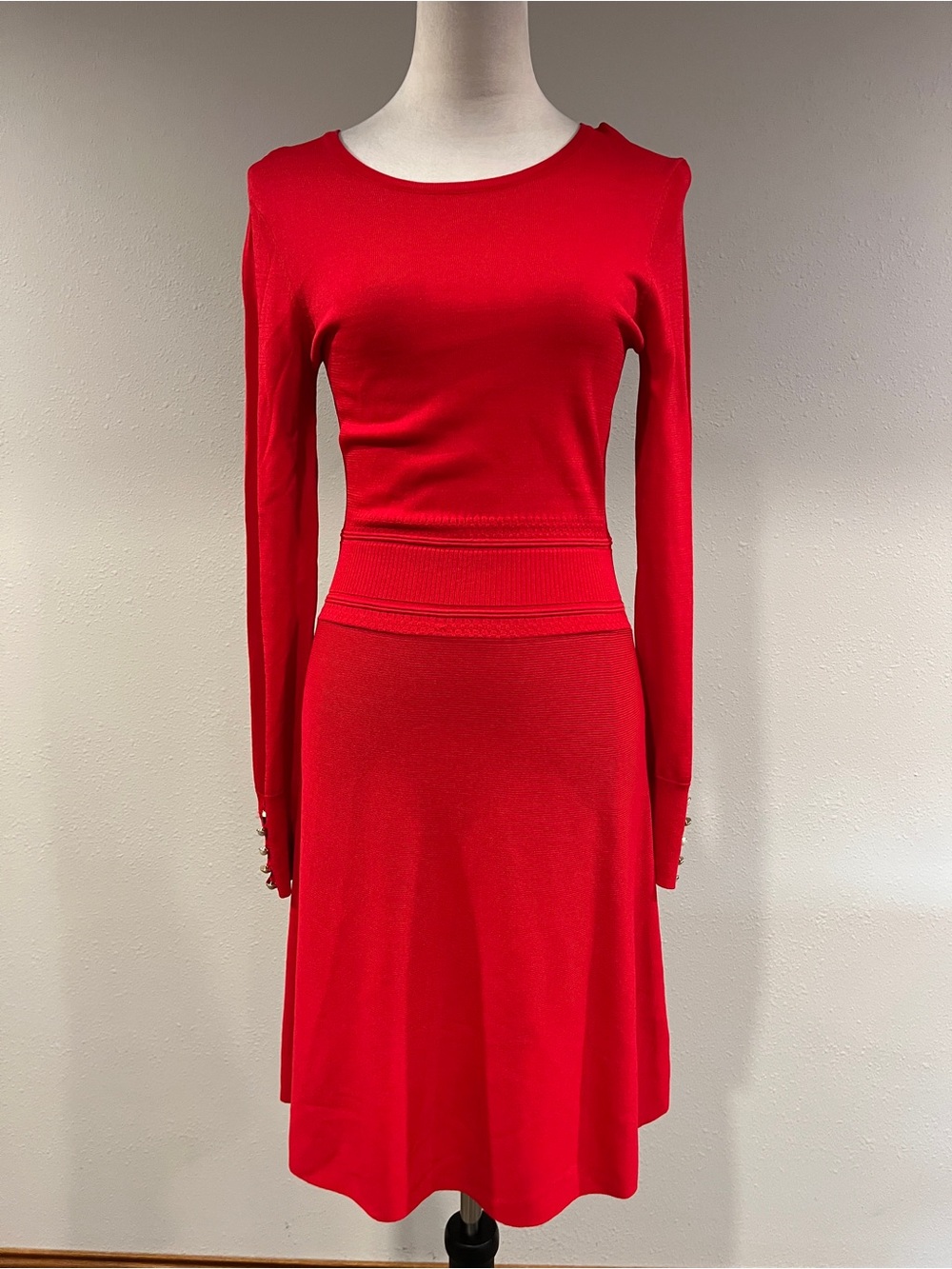 Nicole Miller Red Long-Sleeve Knit A-Line sweater Dress size small